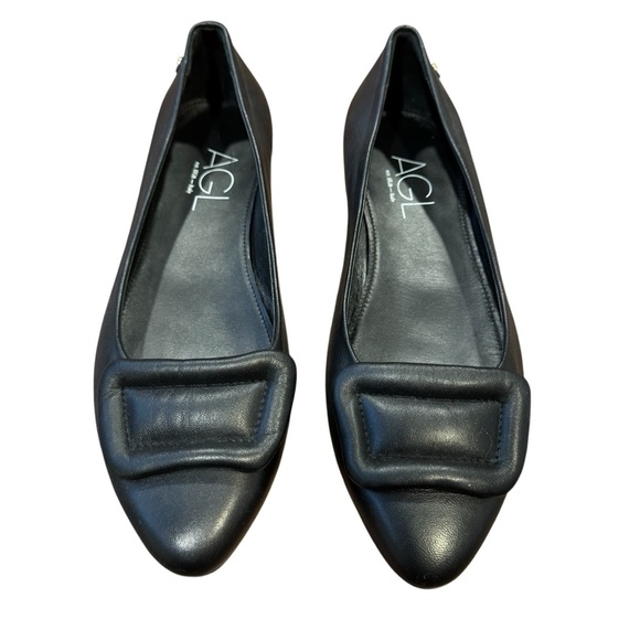 AGL Women's Black Leather Loafers - Picture 1 of 7